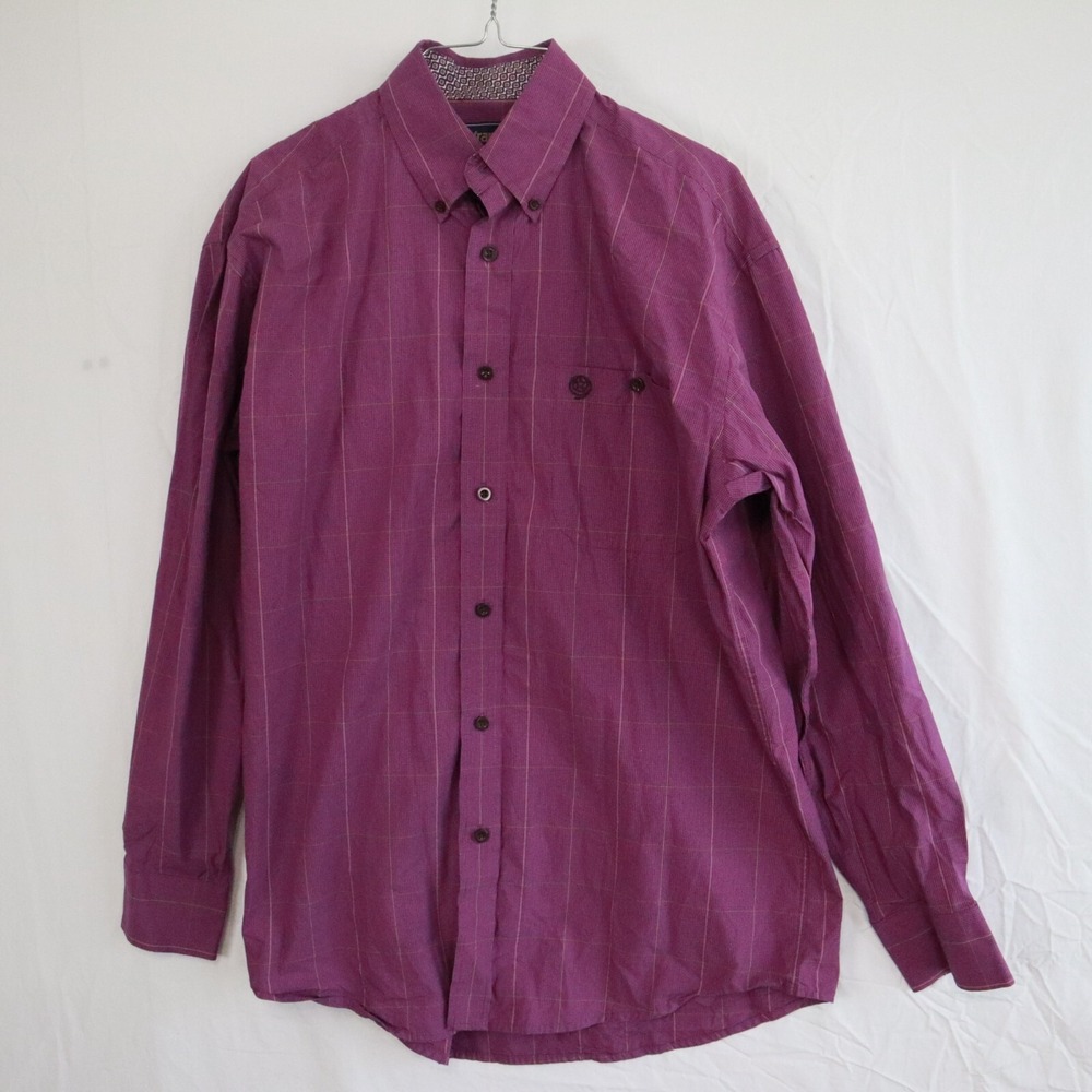 Wrangler George Strait Shirt Mens Medium Western Button Purple Plaid Long Sleeve